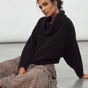 Pilcro Anthropologie Zamora Knit Black Noir Cowl Neck Sweater Wool Alpaca